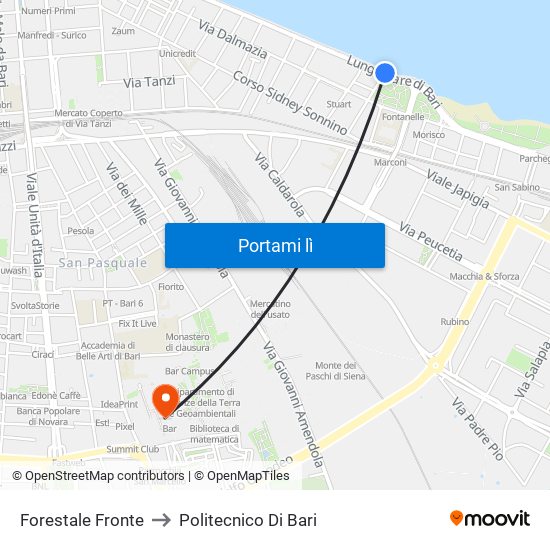 Forestale Fronte to Politecnico Di Bari map