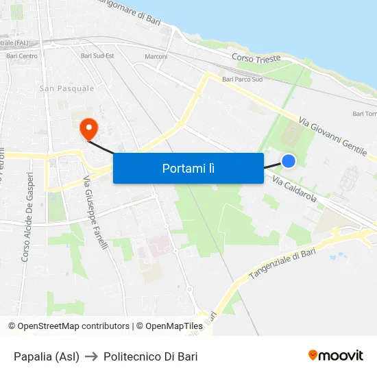 Papalia (Asl) to Politecnico Di Bari map