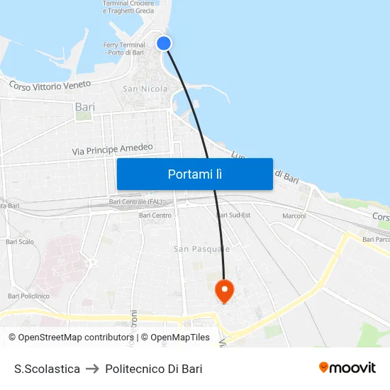 S.Scolastica to Politecnico Di Bari map