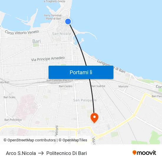 Arco S.Nicola to Politecnico Di Bari map
