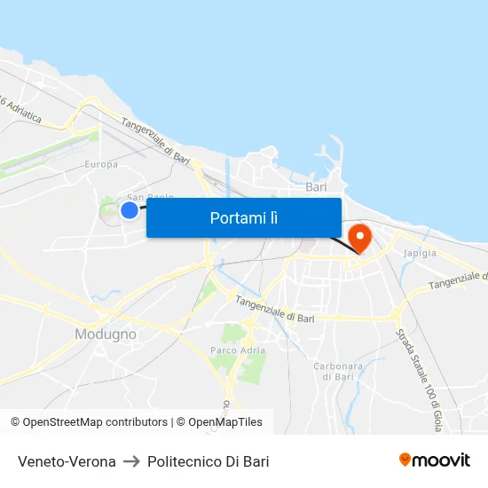Veneto-Verona to Politecnico Di Bari map