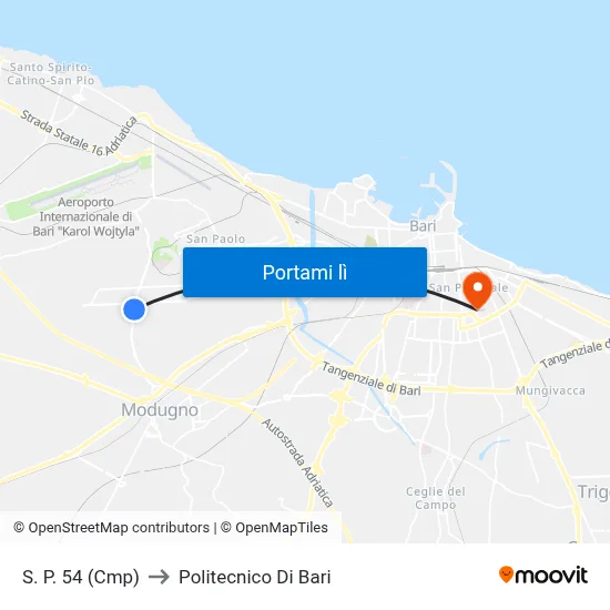 S. P. 54 (Cmp) to Politecnico Di Bari map