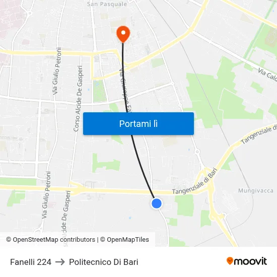 Fanelli 224 to Politecnico Di Bari map