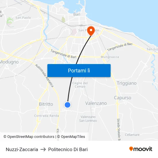 Nuzzi-Zaccaria to Politecnico Di Bari map