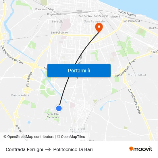 Contrada Ferrigni to Politecnico Di Bari map