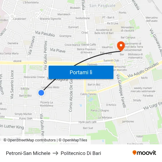 Petroni-San Michele to Politecnico Di Bari map