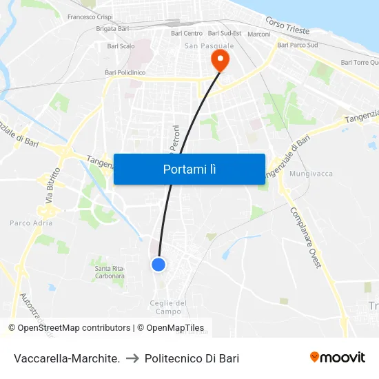 Vaccarella-Marchite. to Politecnico Di Bari map