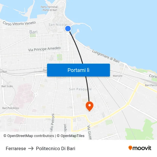 Ferrarese to Politecnico Di Bari map
