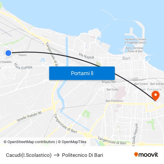 Cacudi(I.Scolastico) to Politecnico Di Bari map