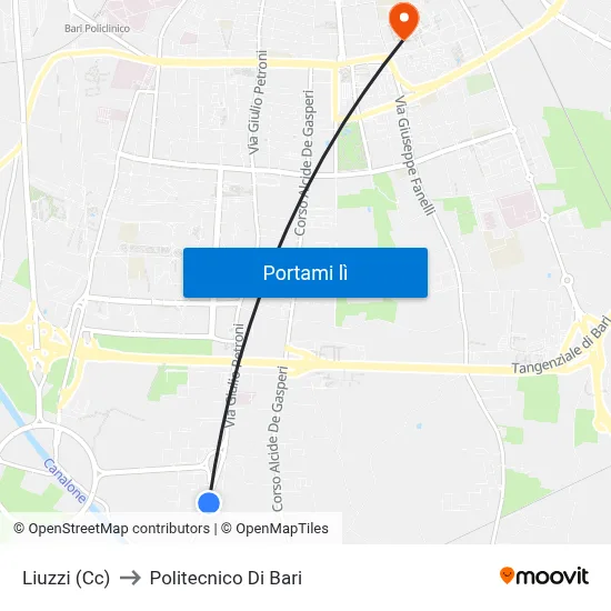 Liuzzi (Cc) to Politecnico Di Bari map