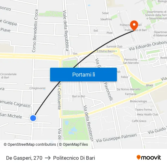 De Gasperi 270 to Politecnico Di Bari map