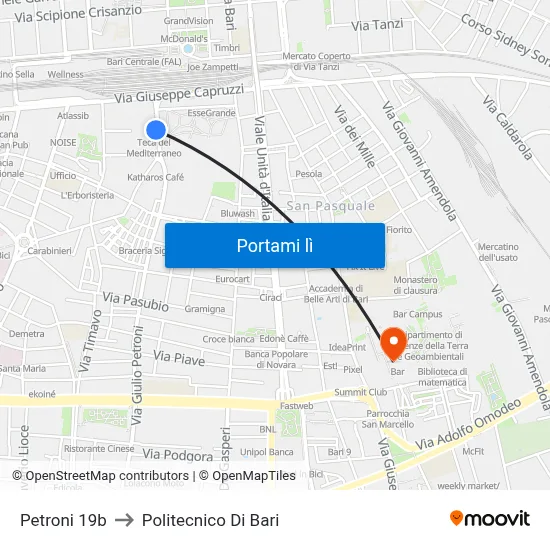 Petroni 19b to Politecnico Di Bari map