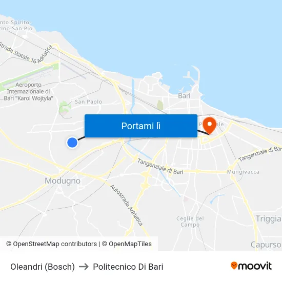 Oleandri (Bosch) to Politecnico Di Bari map