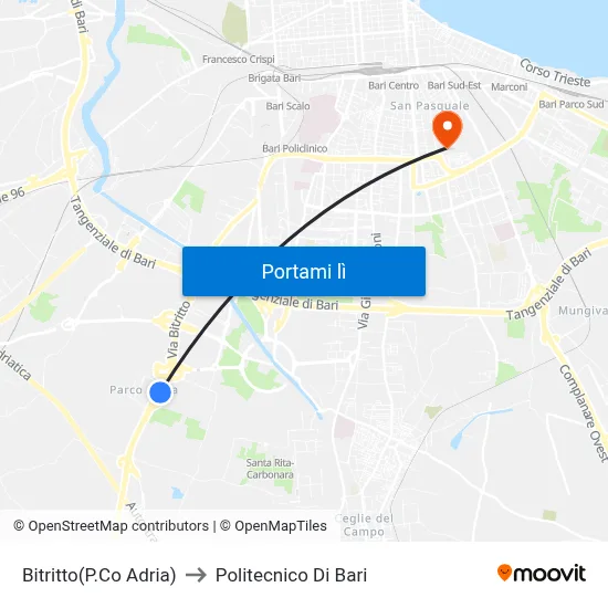 Bitritto(P.Co Adria) to Politecnico Di Bari map