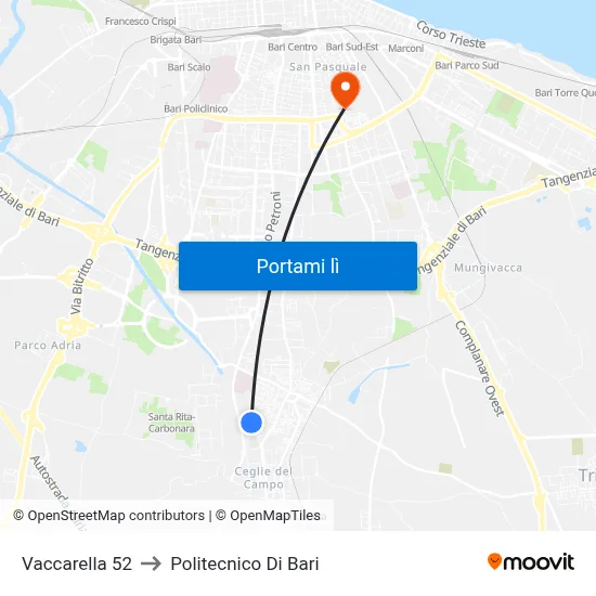 Vaccarella 52 to Politecnico Di Bari map