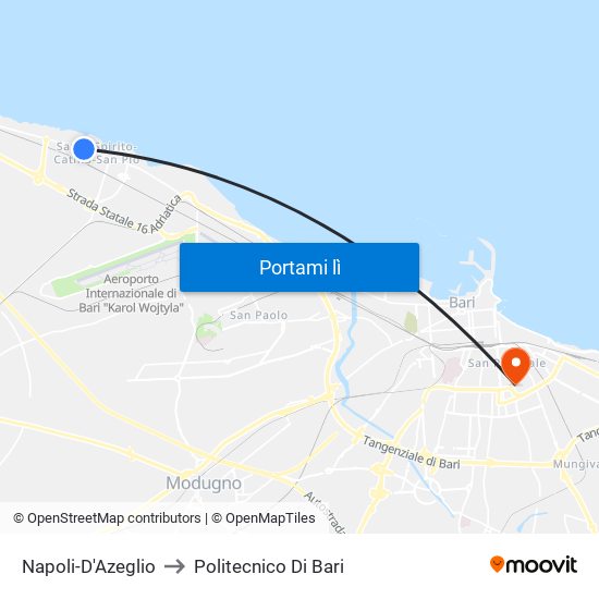 Napoli-D'Azeglio to Politecnico Di Bari map
