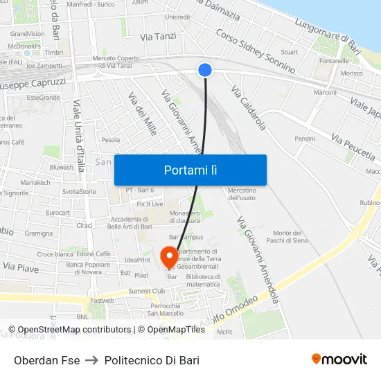 Oberdan Fse to Politecnico Di Bari map