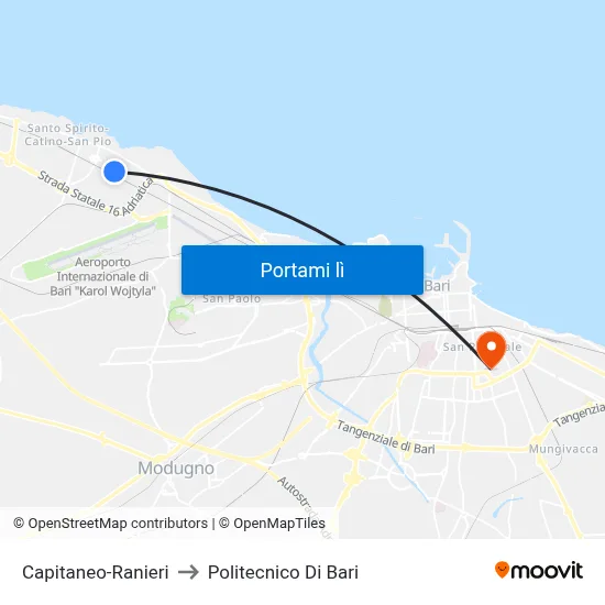 Capitaneo-Ranieri to Politecnico Di Bari map