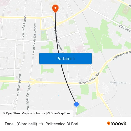 Fanelli(Giardinelli) to Politecnico Di Bari map