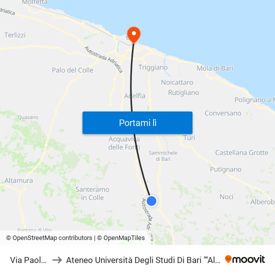 Via Paolo VI to Ateneo Università Degli Studi Di Bari ""Aldo Moro"" map