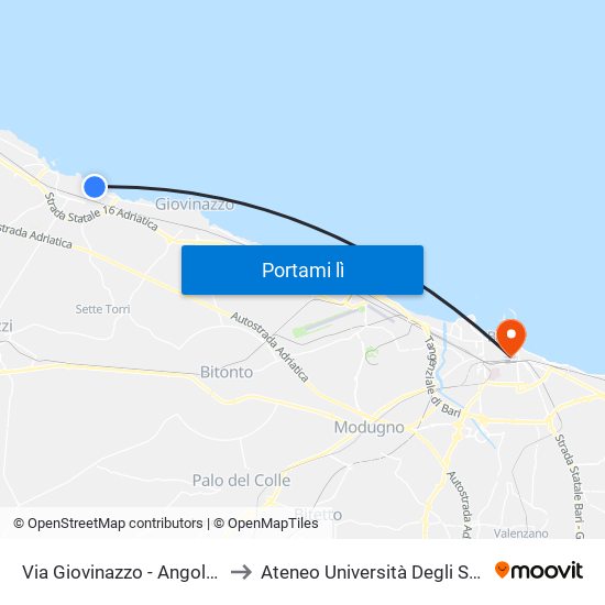 Via Giovinazzo - Angolo Via Papa Leone XIII to Ateneo Università Degli Studi Di Bari ""Aldo Moro"" map