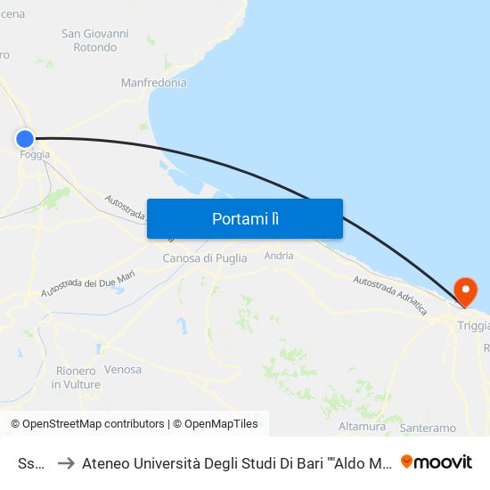 Ss16 to Ateneo Università Degli Studi Di Bari ""Aldo Moro"" map