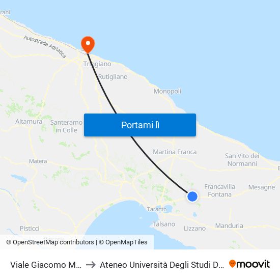 Viale Giacomo Matteotti, 80 to Ateneo Università Degli Studi Di Bari ""Aldo Moro"" map