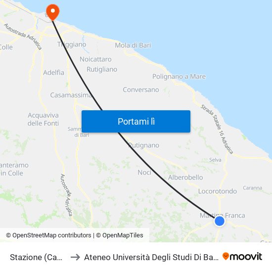 Stazione (Capolinea) to Ateneo Università Degli Studi Di Bari ""Aldo Moro"" map