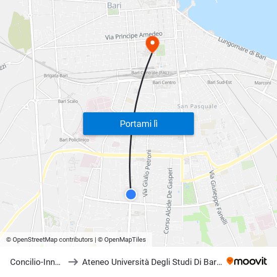 Concilio-Innocenzo to Ateneo Università Degli Studi Di Bari ""Aldo Moro"" map