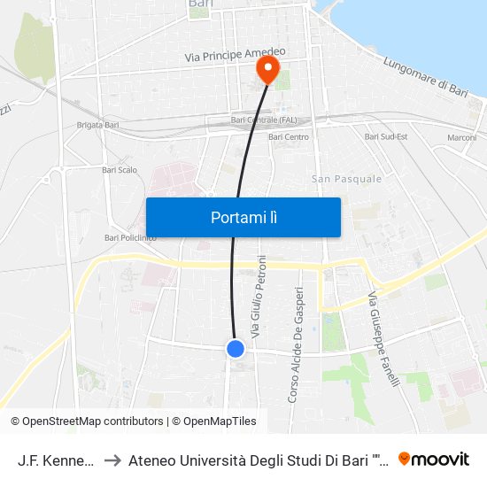 J.F. Kennedy III to Ateneo Università Degli Studi Di Bari ""Aldo Moro"" map