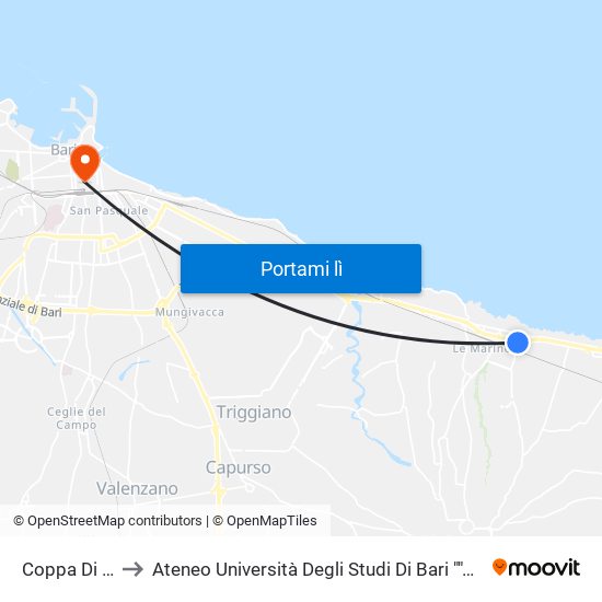 Coppa Di Bari to Ateneo Università Degli Studi Di Bari ""Aldo Moro"" map