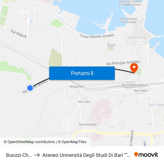 Buozzi-Cheren to Ateneo Università Degli Studi Di Bari ""Aldo Moro"" map