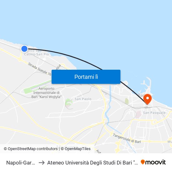 Napoli-Garibaldi to Ateneo Università Degli Studi Di Bari ""Aldo Moro"" map