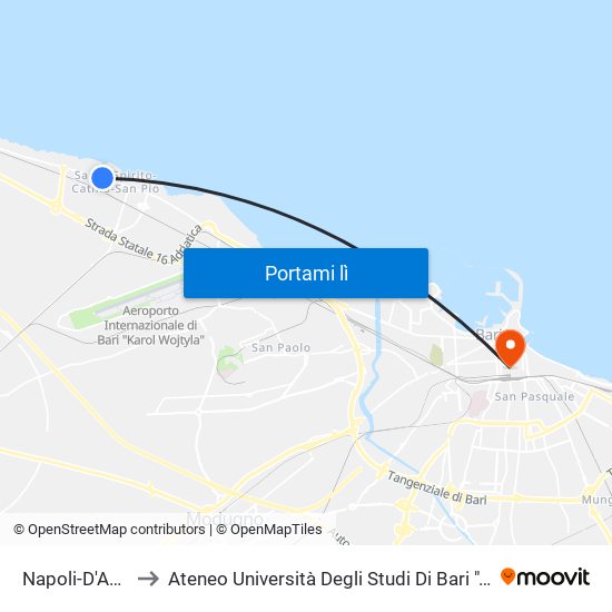 Napoli-D'Azeglio to Ateneo Università Degli Studi Di Bari ""Aldo Moro"" map