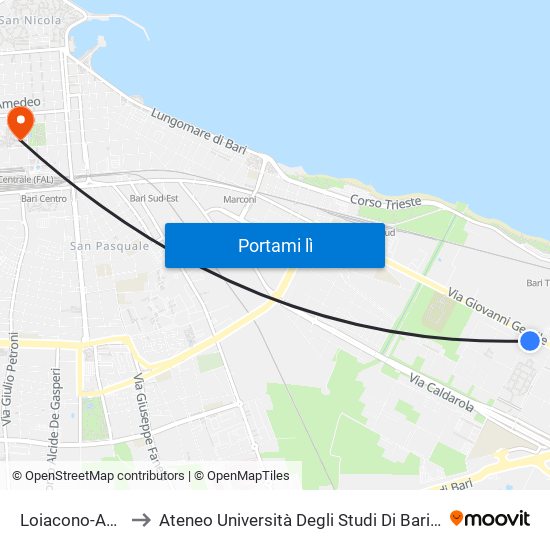 Loiacono-Aquilino to Ateneo Università Degli Studi Di Bari ""Aldo Moro"" map