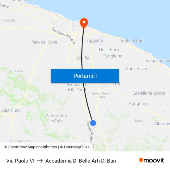 Via Paolo VI to Accademia Di Belle Arti Di Bari map