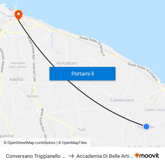 Conversano Triggianello - Piazza to Accademia Di Belle Arti Di Bari map
