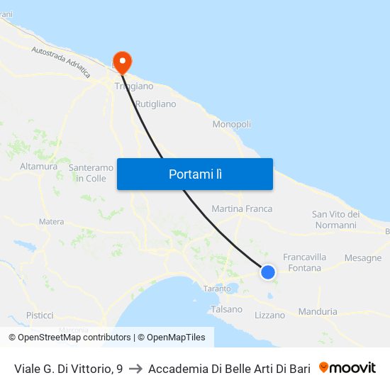 Viale G. Di Vittorio, 9 to Accademia Di Belle Arti Di Bari map