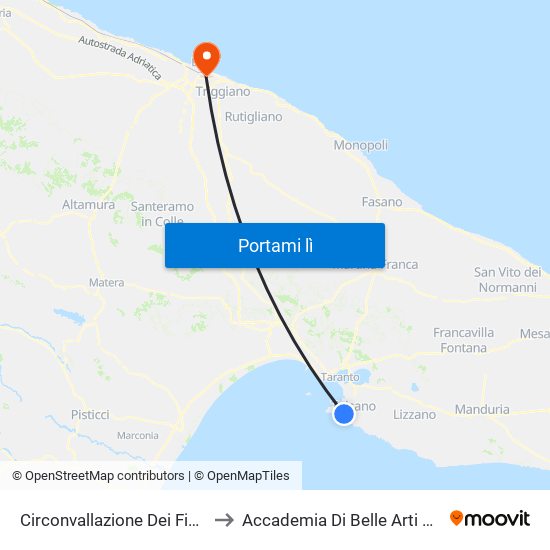 Circonvallazione Dei Fiori, 38 to Accademia Di Belle Arti Di Bari map