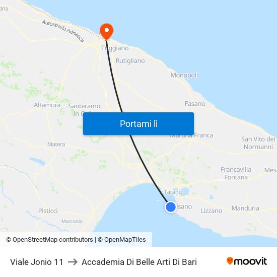 Viale Jonio 11 to Accademia Di Belle Arti Di Bari map