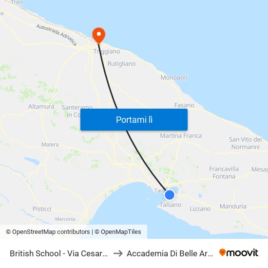 British School - Via Cesare Battisti to Accademia Di Belle Arti Di Bari map