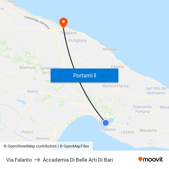 Via Falanto to Accademia Di Belle Arti Di Bari map