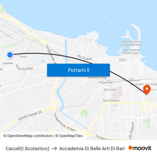 Cacudi(I.Scolastico) to Accademia Di Belle Arti Di Bari map