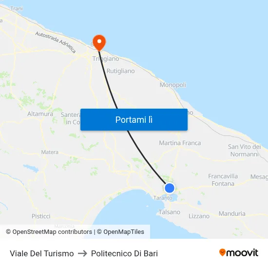 Viale Del Turismo to Politecnico Di Bari map