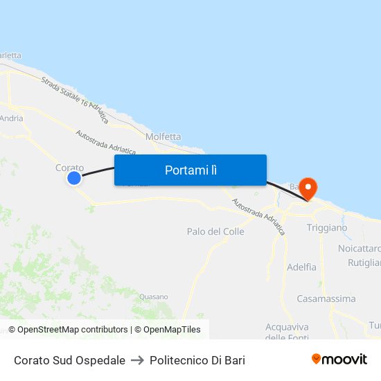 Corato Sud Ospedale to Politecnico Di Bari map