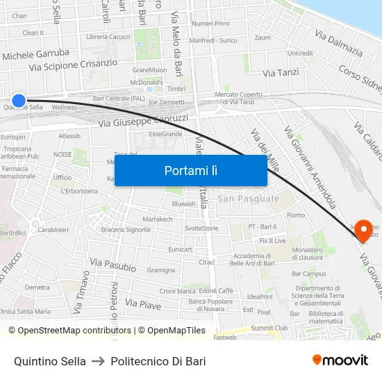 Quintino Sella to Politecnico Di Bari map