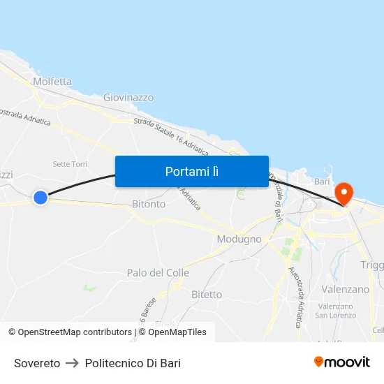 Sovereto to Politecnico Di Bari map