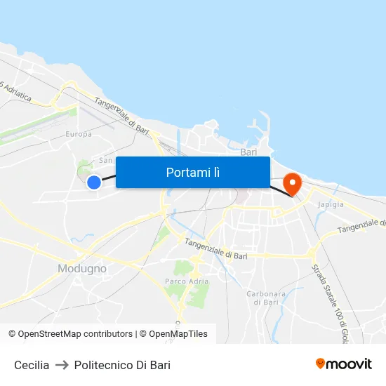 Cecilia to Politecnico Di Bari map