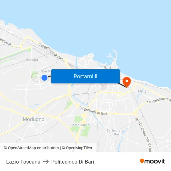 Lazio-Toscana to Politecnico Di Bari map