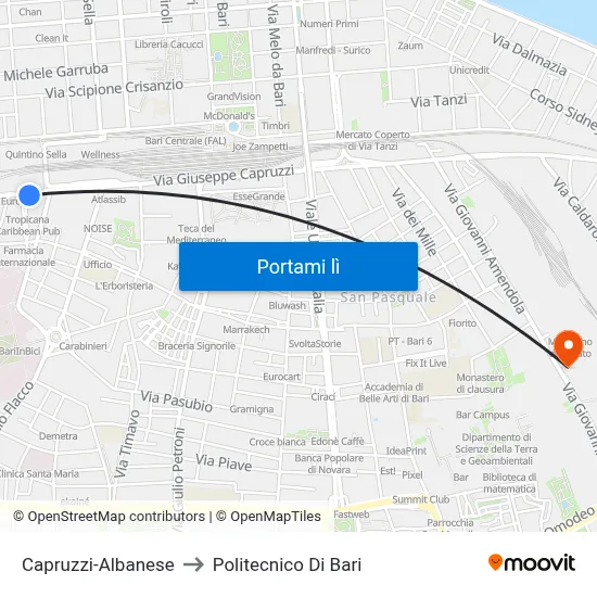 Capruzzi-Albanese to Politecnico Di Bari map